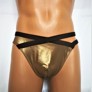Gyllene bikinibyxor, Herrbadbyxor, Sexiga bikinibyxor, Strandbikinibyxor, Gyllene baddräktsbyxor, Crossdresser-badkläder bild 5