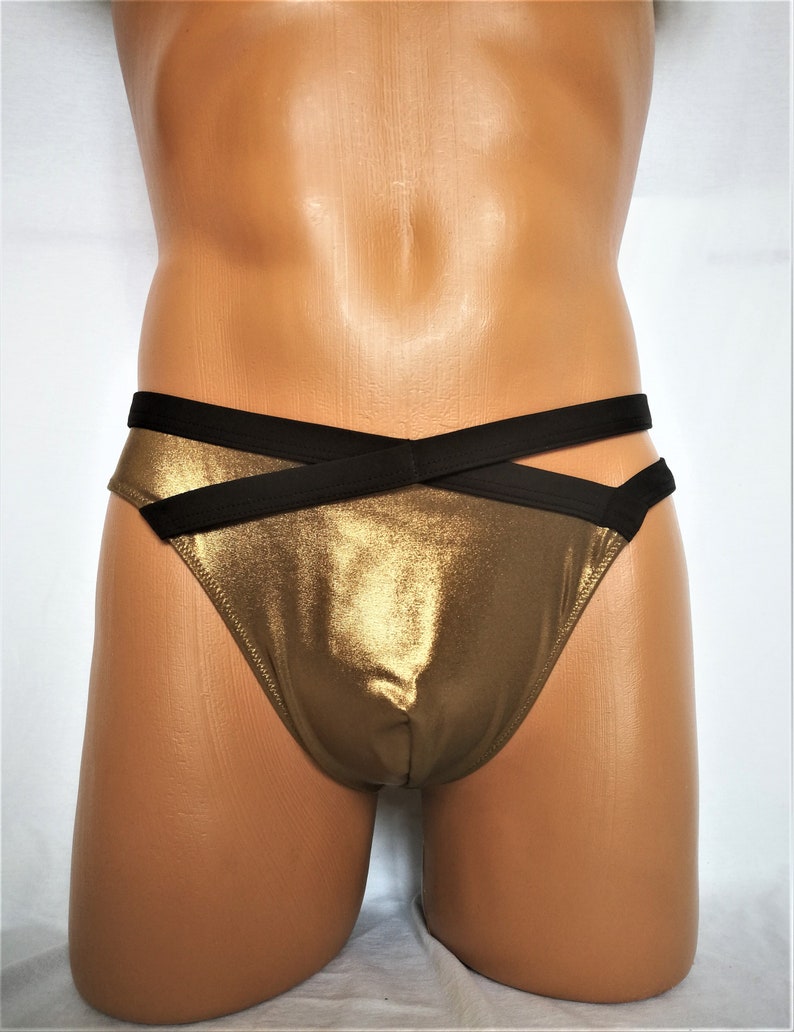 Gyllene bikinibyxor, Herrbadbyxor, Sexiga bikinibyxor, Strandbikinibyxor, Gyllene baddräktsbyxor, Crossdresser-badkläder bild 5