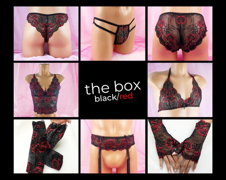 VALENTINES DAY DEAL - Sissy Lingerie For Men, Femboy Lingerie Set, Fetishwear For Sissy, Black And Red Lace Set, Crossdresser, Male Lingerie image 1