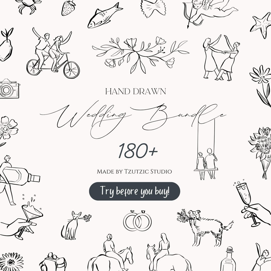 Wedding SVG Bundle - Hand Drawn Line Art Icons | Wed Svg Bundle ...