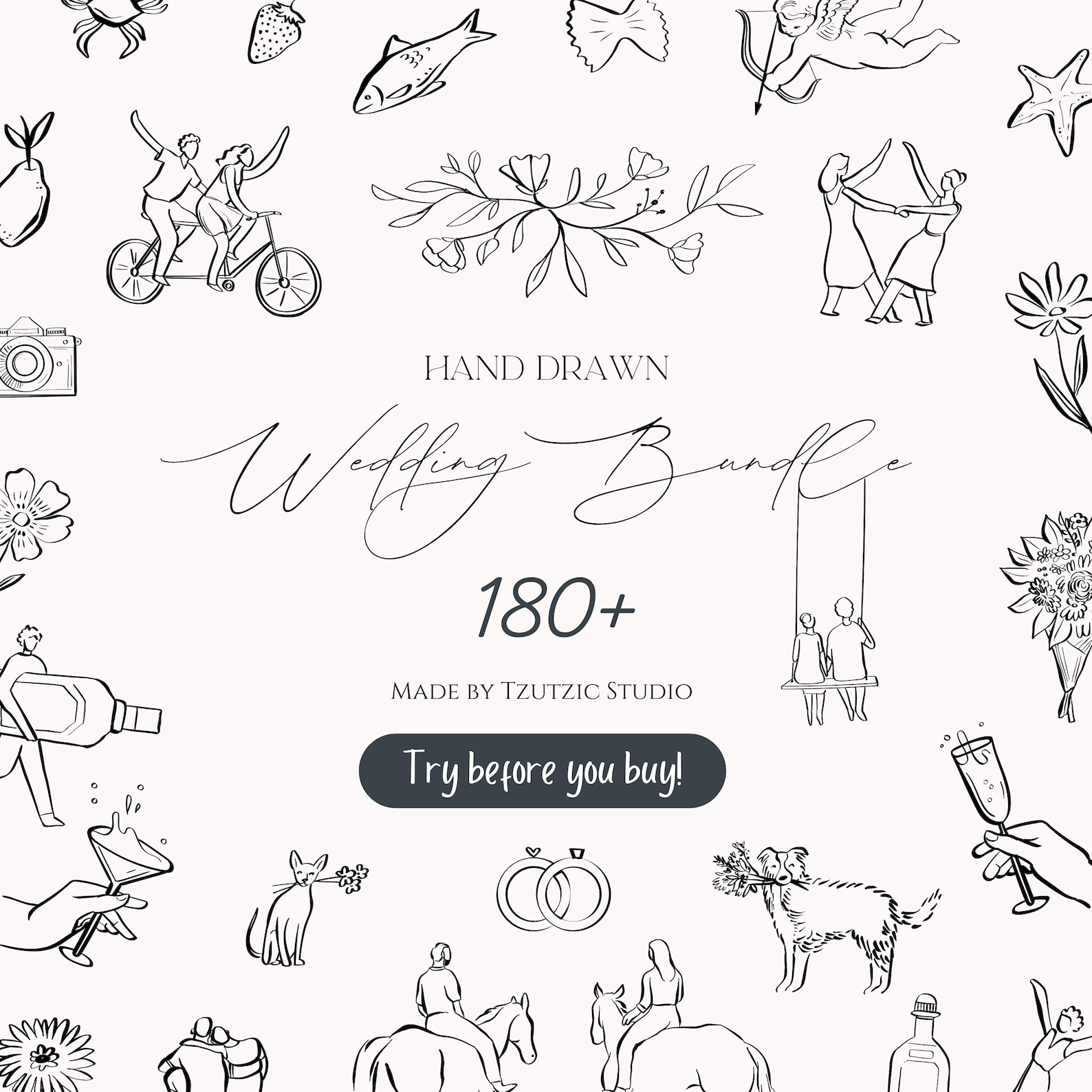 Wedding SVG Bundle - Hand Drawn Line Art Icons | Wed Svg Bundle ...
