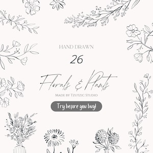 Lot floral SVG - svg élégance florale dessiné main | Bundle floral de fleurs sauvages svg | floral svg téléchargeable | Invitation de mariage floral svg