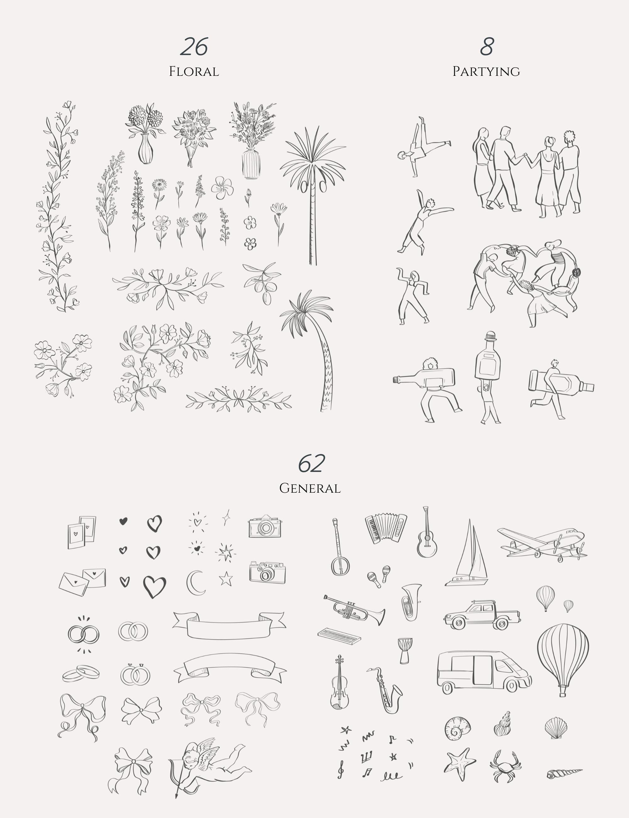 Wedding SVG Bundle - Hand Drawn Line Art Icons | Wed Svg Bundle ...