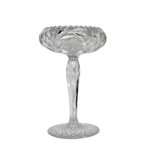 1900s American Brilliant Period ABP Cut Crystal Floral Footed Compote Suspended Bubble In Stem