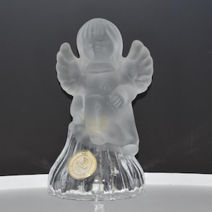 Crystal Clear Industries Vintage Crystal Bell 24K Lead Crystal Frosted Clear Angel Bell ~ 4 3/4"