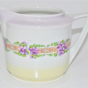 Vintage German Hand Painted Creamer Pitcher with Violets Lustre Marked Germany #168 34 373/2 4/2 Victorian Era
