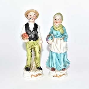 Vintage Crown Deville Figurines Old Man and Old Woman Farmers - Set of 2