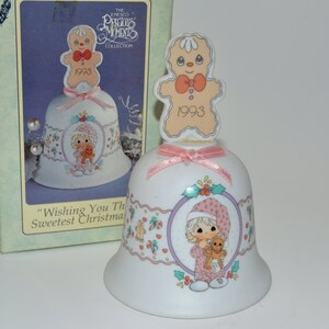Vintage Enesco Precious Moments &quot;Wishing You The Sweetest Christmas&quot; 1993 Porcelain Bell  #251372 - 5&quot;