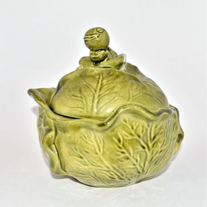 MCM Holland Mold Ceramic Cabbage Caterpillar Worm Lid Tureen Bowl Signed LC