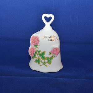 Lego Japan Porcelain Vintage &quot;To Mother With Love&quot; Floral Rose Gold Heart Handle Bell 4 3/4&quot;