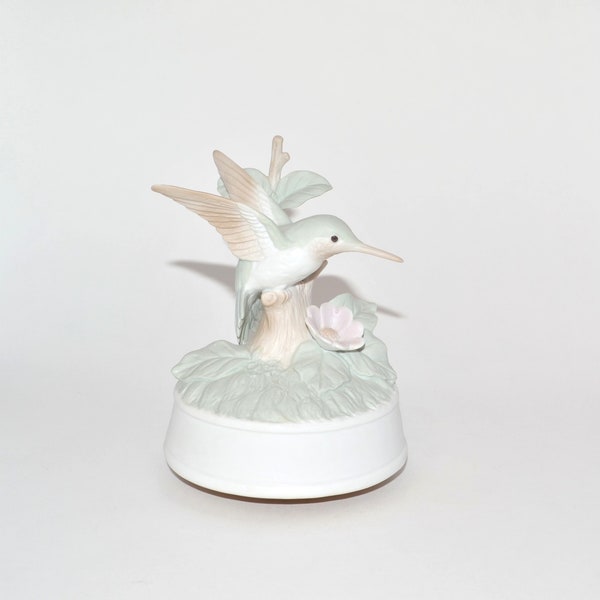 Crowning Touch Collection Porcelain Revolving Musical - Hummingbird on Branch #7223 - Plays: English Country Garden