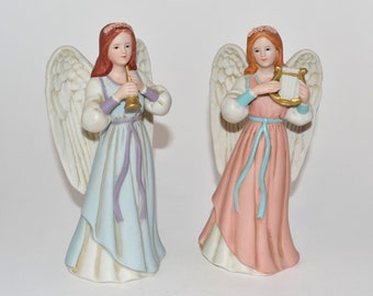 1980s Homco Porcelain Collectible Figurine - Heavenly Duet Angels #1422