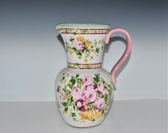 Vintage Laura Ashley Ceramic Vase Shabby Chic English Country Pitcher Vase 7.5”