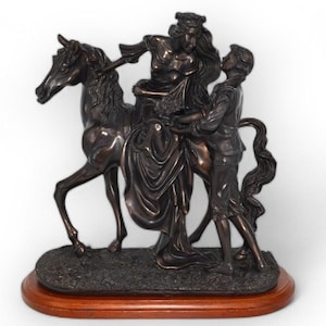 Rare! Fairestware Academy Bronze Sculpture Renaissance Woman on Horse with Man