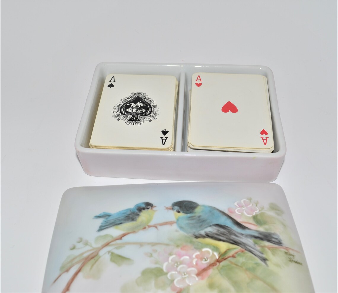Vintage Porcelain Ceramic playing card box for 2 deck of Etsy