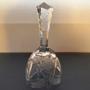 Vintage Lead Crystal Glass Bell ~ Cut Daisy and Geometric Designs ~ 7"