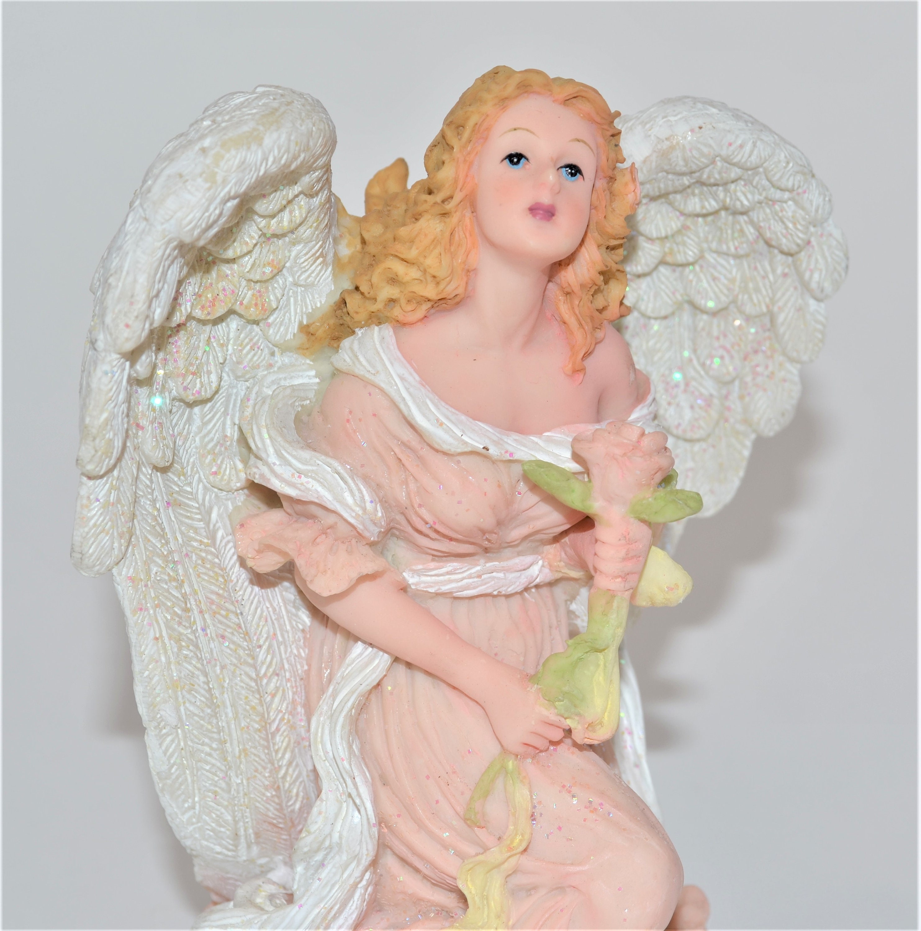 Kneeling Angel Figurine Holding Rose - Etsy