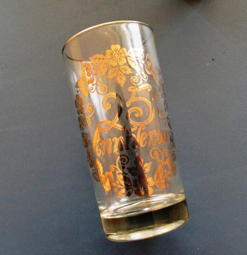 Vintage 25th Anniversary Drinking Glasses with gold rim and Etsy