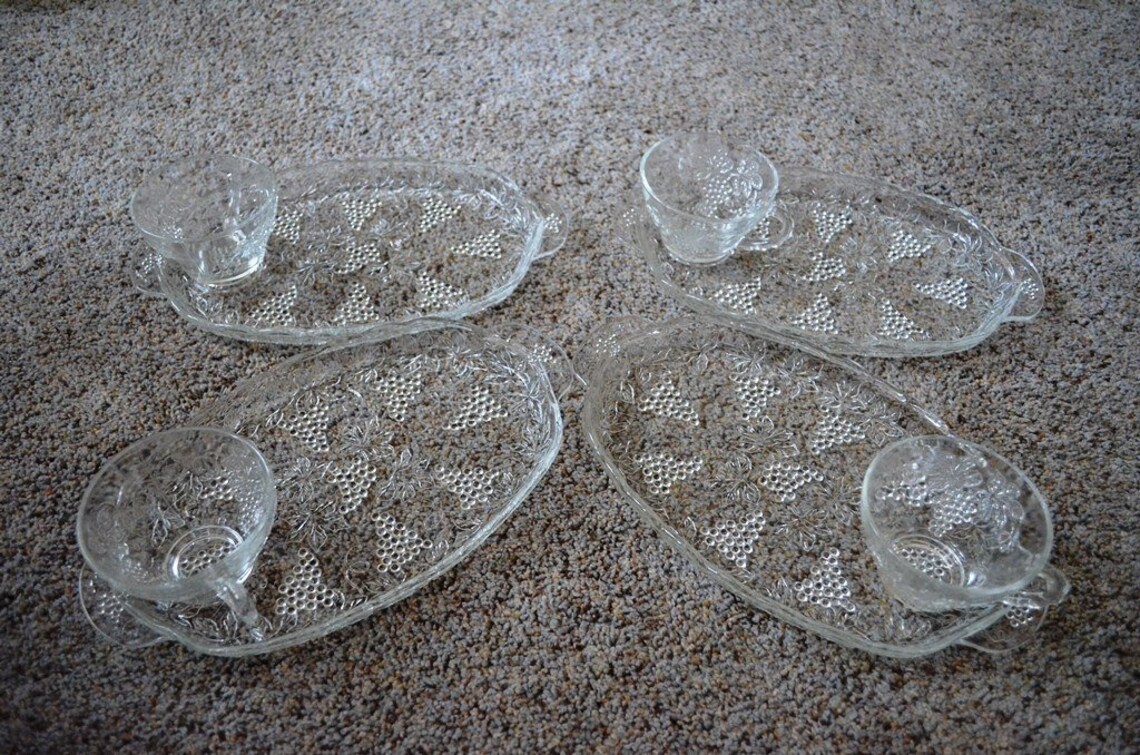 Vintage Pressed Glass Snack Setsgrape and Leaf Pattern, 1950's Etsy