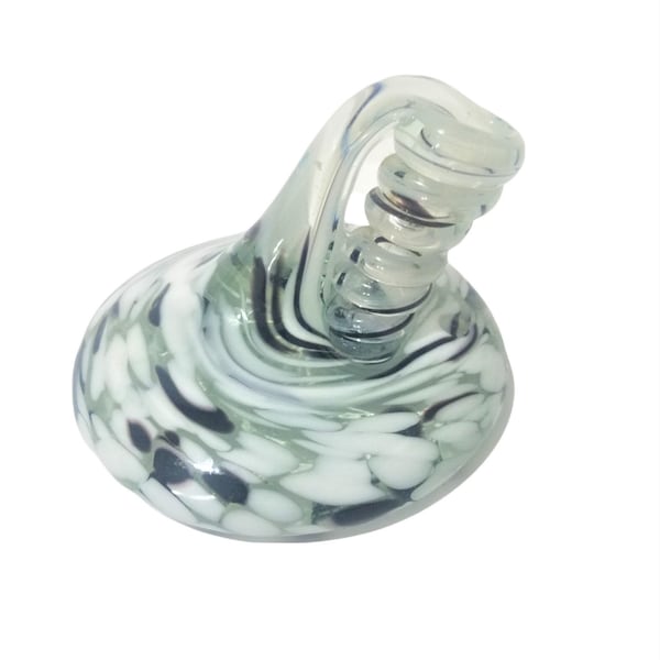 Handblown Art Glass Pen Holder Paperweight Corkscrew Spiral - Black, Green and White