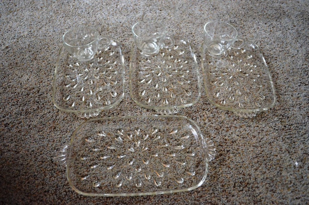 Vintage Pressed Glass Snack Setshazel Atlas Teardrop Pattern, 1950's