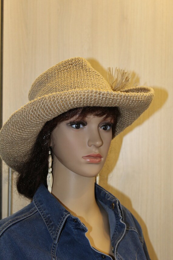 Crochet Jute Yarn Hat Round Top Hat Country Hat Etsy