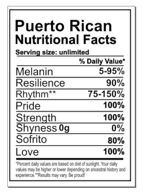 Items similar to Puerto Rican Nutritional Facts on Etsy