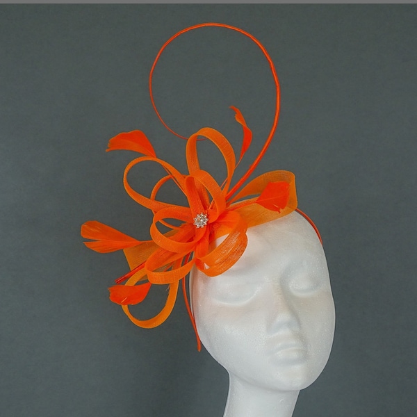 Bright Orange Crinoline Fascinator, Wedding Guest, Elegant Headpiece, Unique fascinator, Formal Event, Orange Headpiece, Race Day, Headband