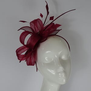 Burgundy Red Crinoline Headband Fascinator Headpiece for Wedding Guest, Race Day, Ladies Day, Formal Event, Special Occasion
