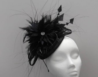 Elegant Black Feather Disc Fascinator Hatinator Races Ladies Day Funeral Hat