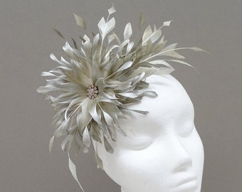 Special Occasion Feather Fascinator in Champagne Gold on Headband for Wedding, Race Day, Formal Event