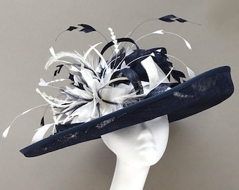 Classic Navy & White Ladies Hat for Wedding Mother of the Bride Derby Day Royal Ascot Races
