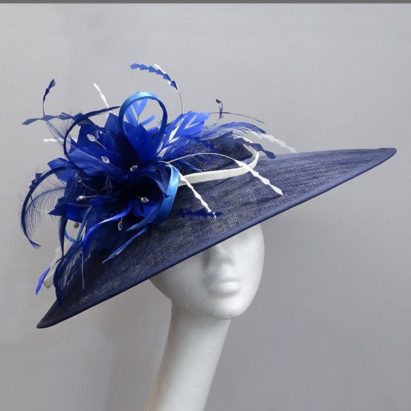 Elegant Navy & Cobalt Blue Fascinator Hat Mother of the Bride Wedding Derby Day Royal Ascot Ladies Day