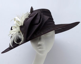 Ladies Hat in Chocolate Brown & Ivory for Derby Day, Races, Ascot, Formal Event.