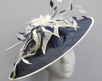Avant Garde Extravagant Feathers Jewels Masterpiece Navy Showstopper Hat Navy Blue Feather Fascinators - Women main image 3