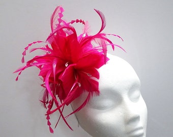 Large fuschia fascinator, pink headband, wedding headpiece, formal event, ladies day, races, special occasion, feather fascinator