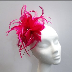 Large fuschia fascinator, pink headband, wedding headpiece, formal event, ladies day, races, special occasion, feather fascinator
