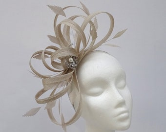 Large oyster feather fascinator headpiece for race day or formal event