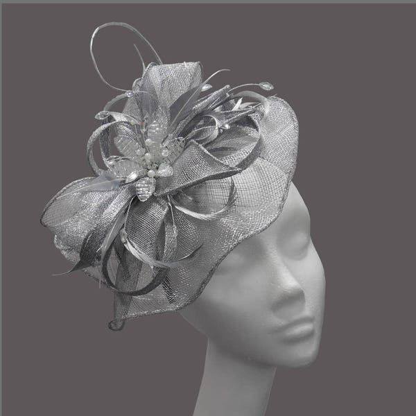 Wedding fascinator, metallic silver disc, made to order, tea party hat, race day, mother of the bride, crystal, headband, ladies hatinator