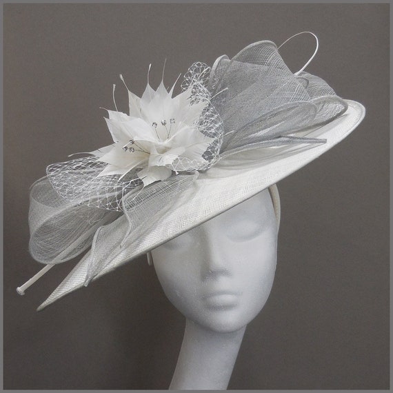 Royal Ascot Headpiece White and Grey 