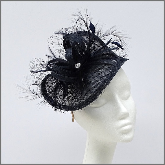 Elegant Navy Blue Feather Fascinator 