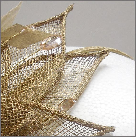 Wedding Fascinator Elegant Gold Sinamay 