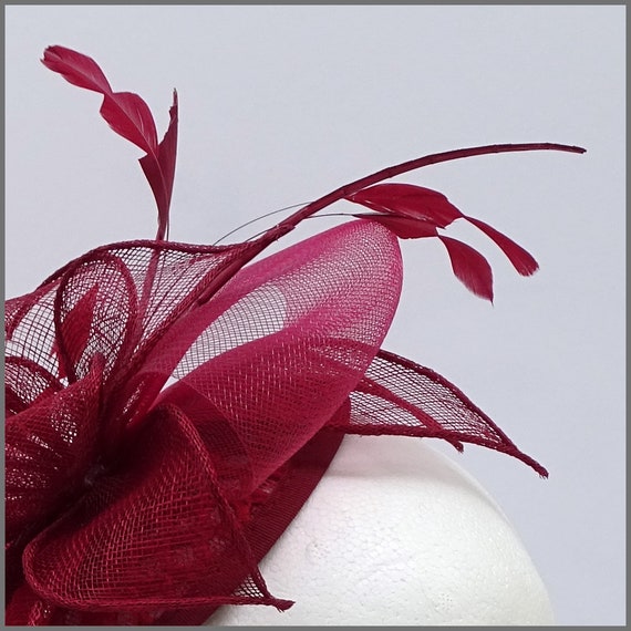 Burgundy Mini Feather Disc Fascinator 