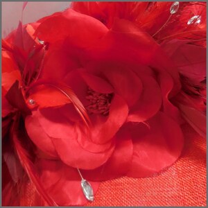 Red floral disc fascinator, derby day hat, ladies headdress, race day, wedding hatinator, ladies day, Royal Ascot, special occasion image 2