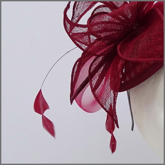 Burgundy Mini Feather Disc Fascinator 