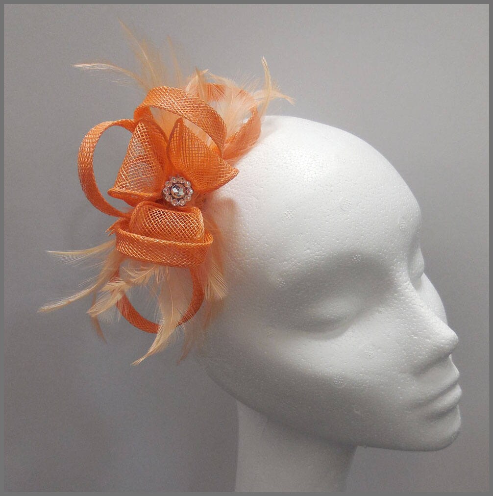 Wedding Hair Clip Small Apricot Sinamay 