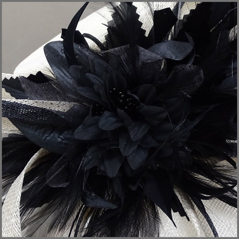 Black and ivory special occasion hat for Derby Day, weddings, Royal Ascot, ladies day. zdjęcie 2