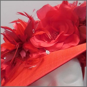 Red floral disc fascinator, derby day hat, ladies headdress, race day, wedding hatinator, ladies day, Royal Ascot, special occasion image 5