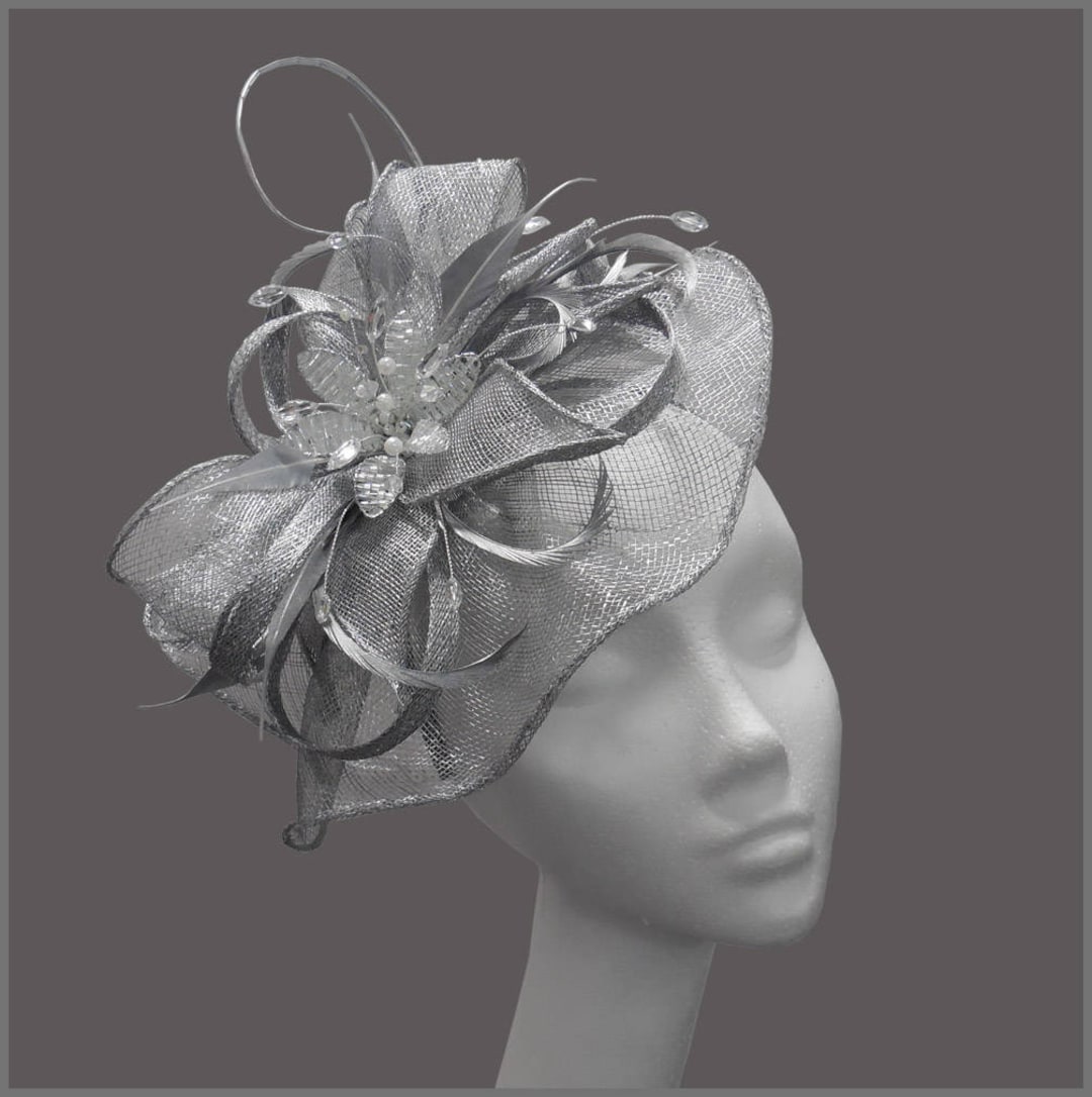 Wedding Fascinator, Metallic Silver Disc, Made to Order, Tea Party Hat