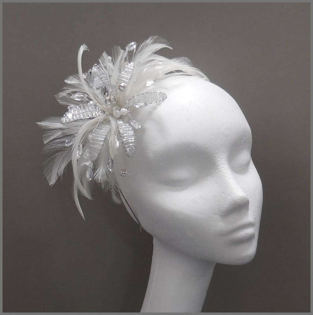 Wedding Headpiece, Elegant Silver and White Fascinator, Bridesmaid